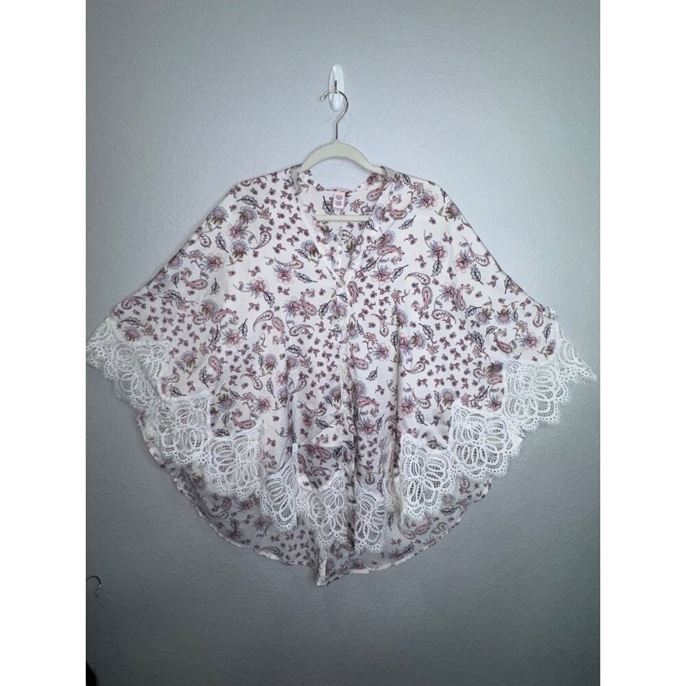 Floral Lace-Trimmed Victorias Secret Poncho Kimono XS/SM Lightweight Paisley